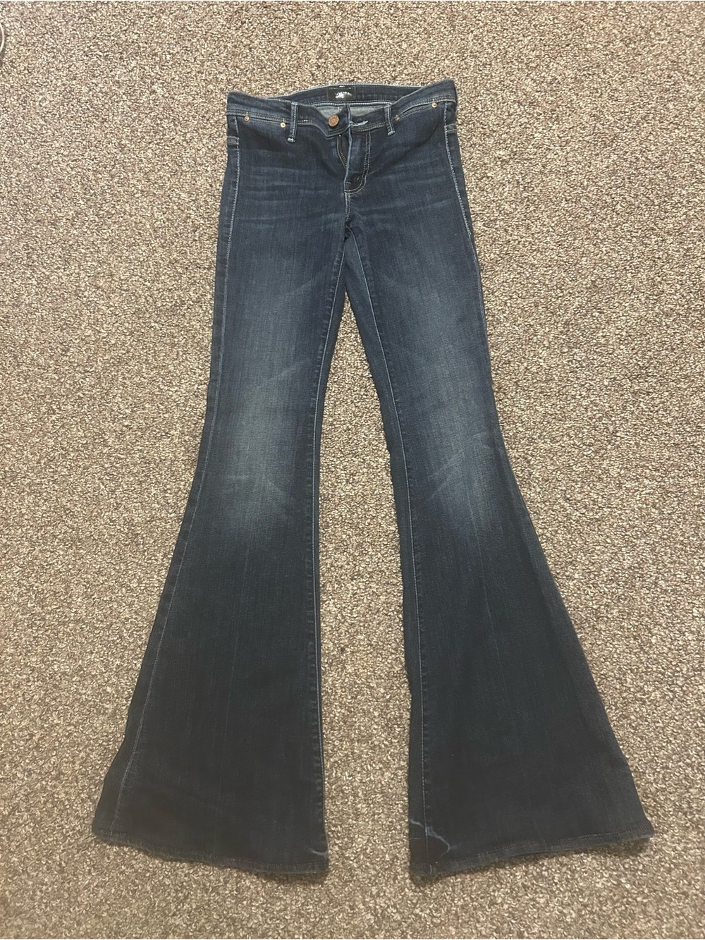 MOTHER 24 Dark Blue Flare Jeans - Wide Leg Denim Bell Bottom Dark Wash Retro 70